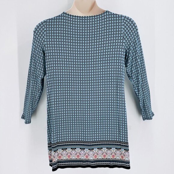 J.Jill Women's Tunic Size M Blue Geometric Print Long Sleeve Modest Cut - Picture 6 of 11
